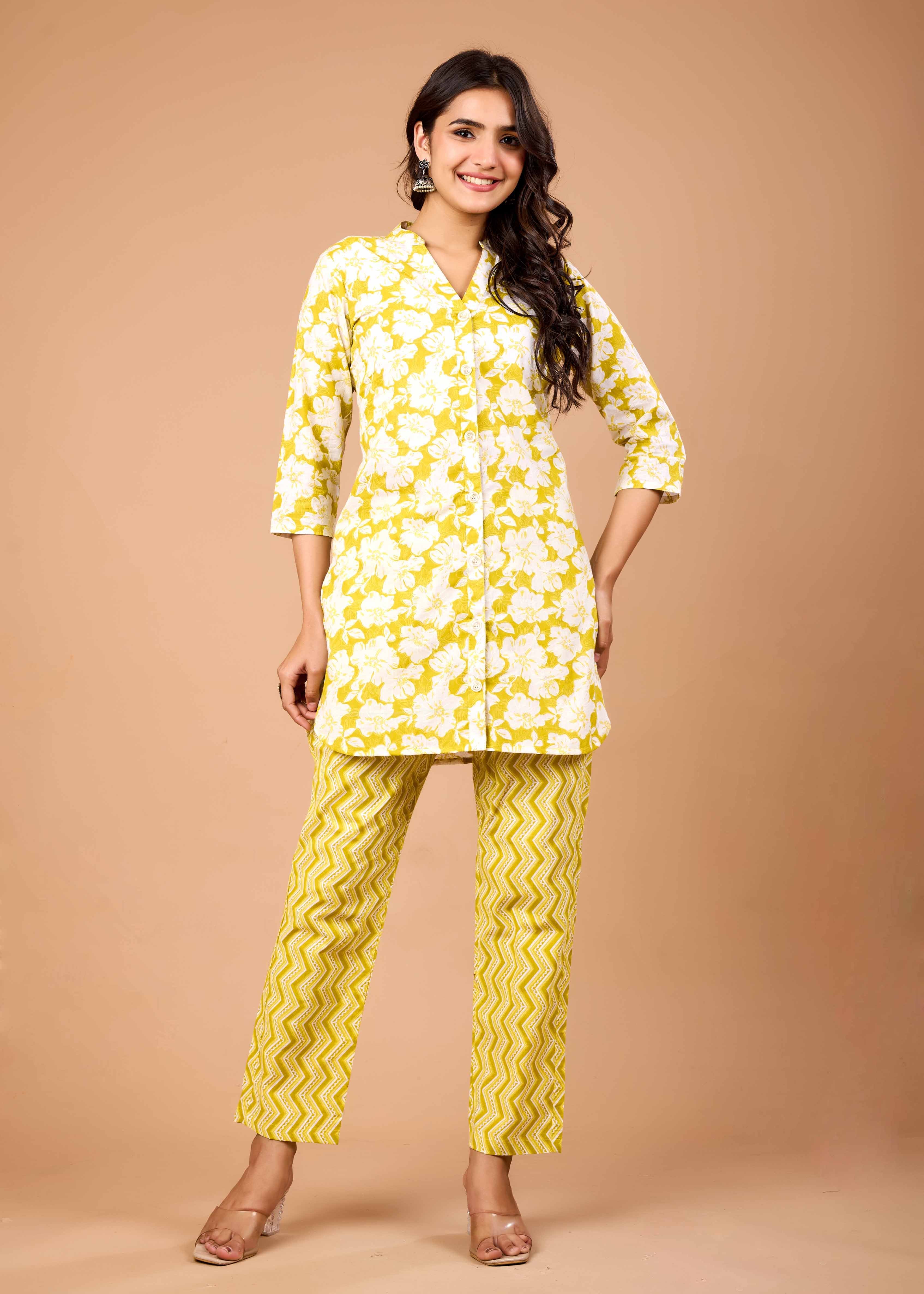 AAIRA YELLOW HAND CRAFTED COTTON CO-OD SET